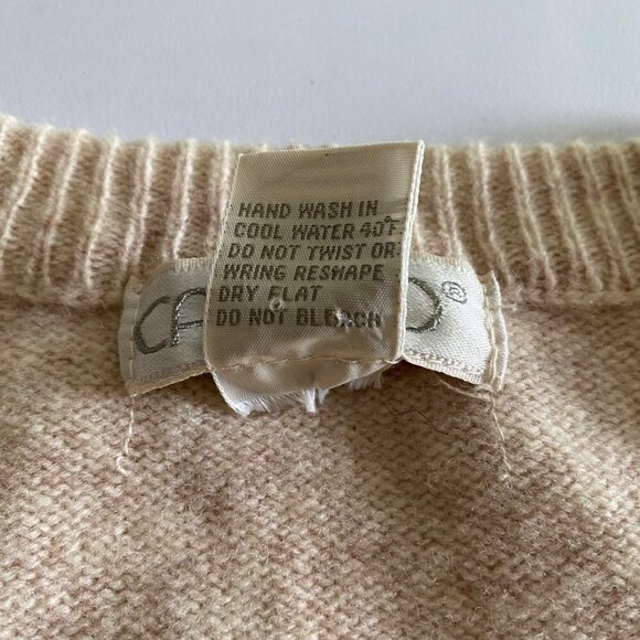 Vintage Cattivo Mens V Neck Large 100% Lambs Wool Sweater Beige Color Geometric - Picture 5 of 11